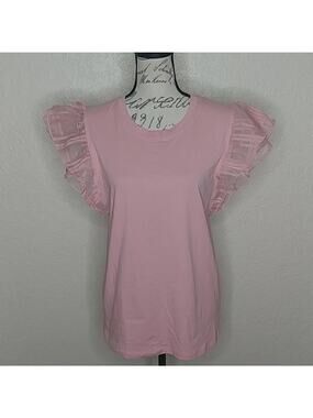 In 2 You Sheer Plaid Ruffle Sleeves Pink Top Size XL